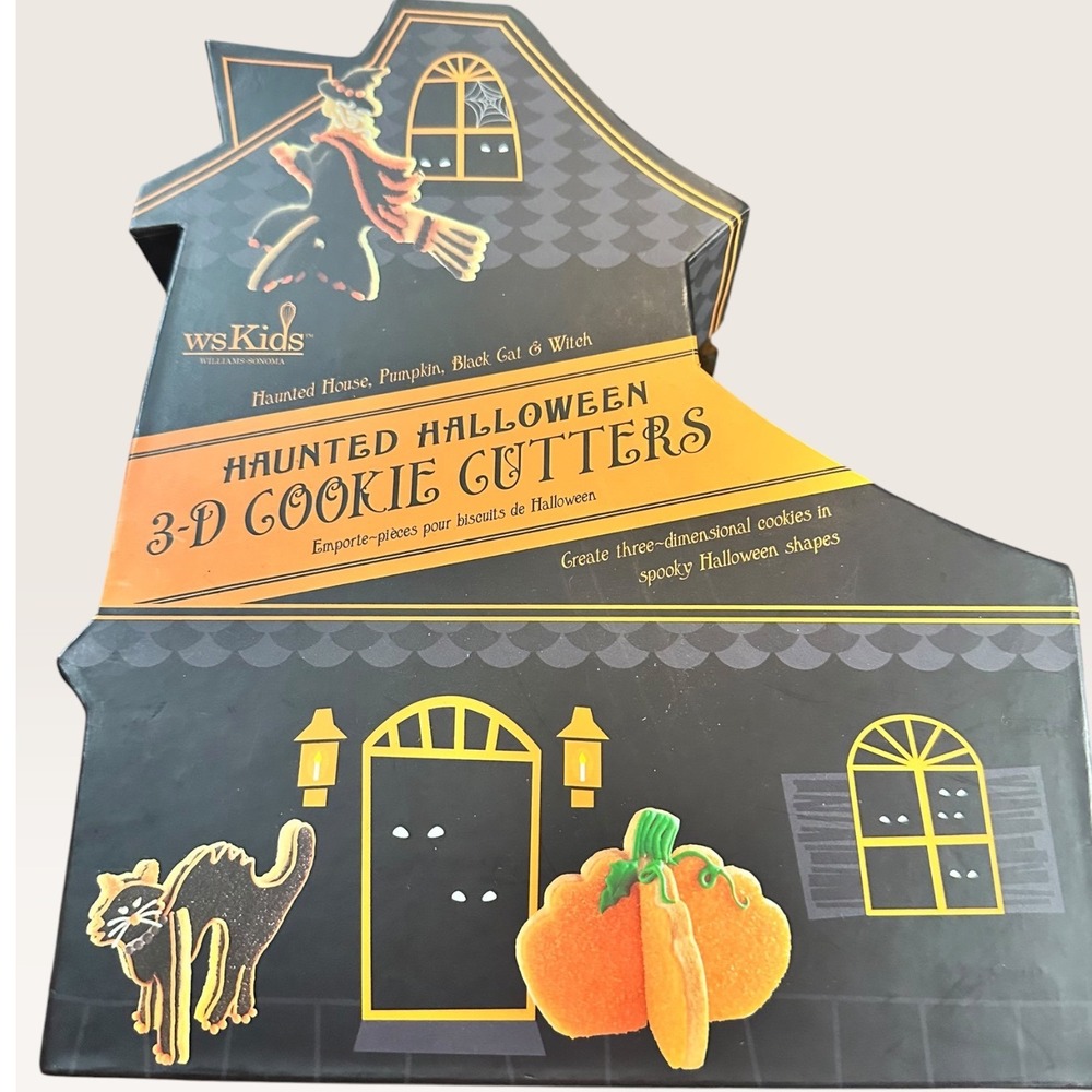 William Sonoma Kids Haunted Halloween 3-D Cookie Cutters House Cat Witch Pumpkin